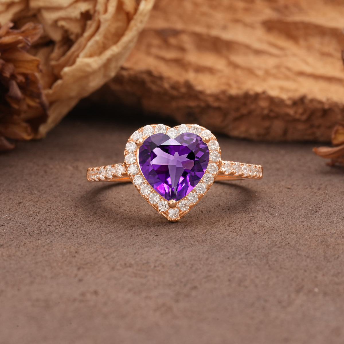 Luxurious & Romantic 3-Prong Heart Cut Amethyst Engagement Ring - Additional view