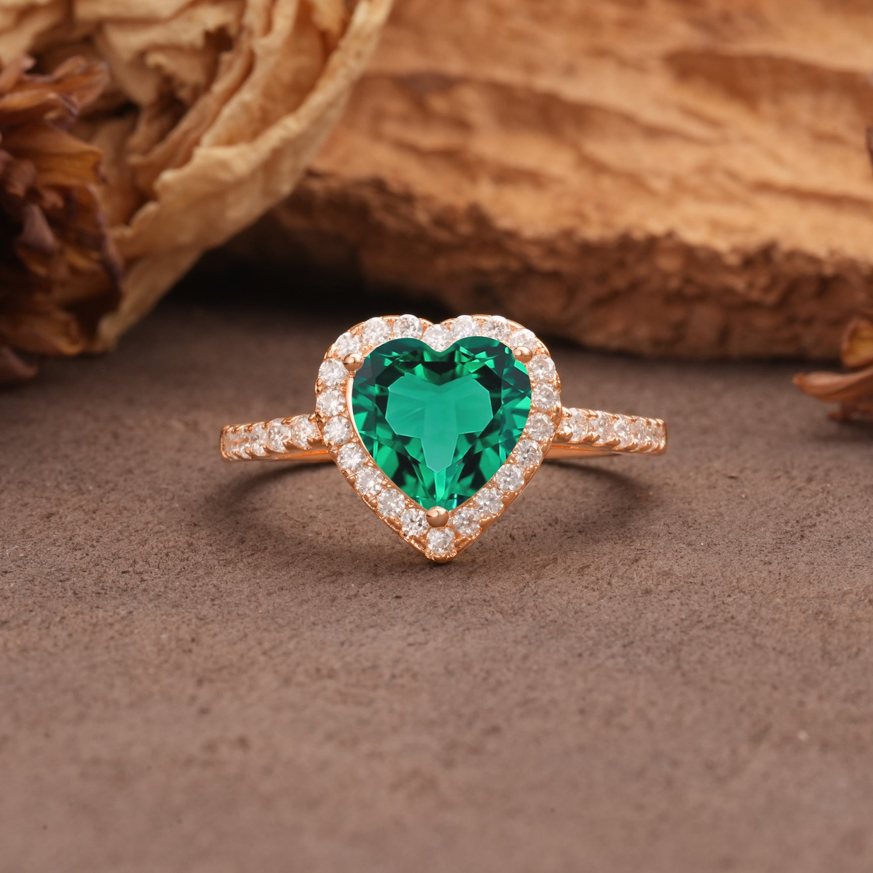 Luxurious & Romantic 3-Prong Heart Cut Emerald Engagement Ring - Additional view