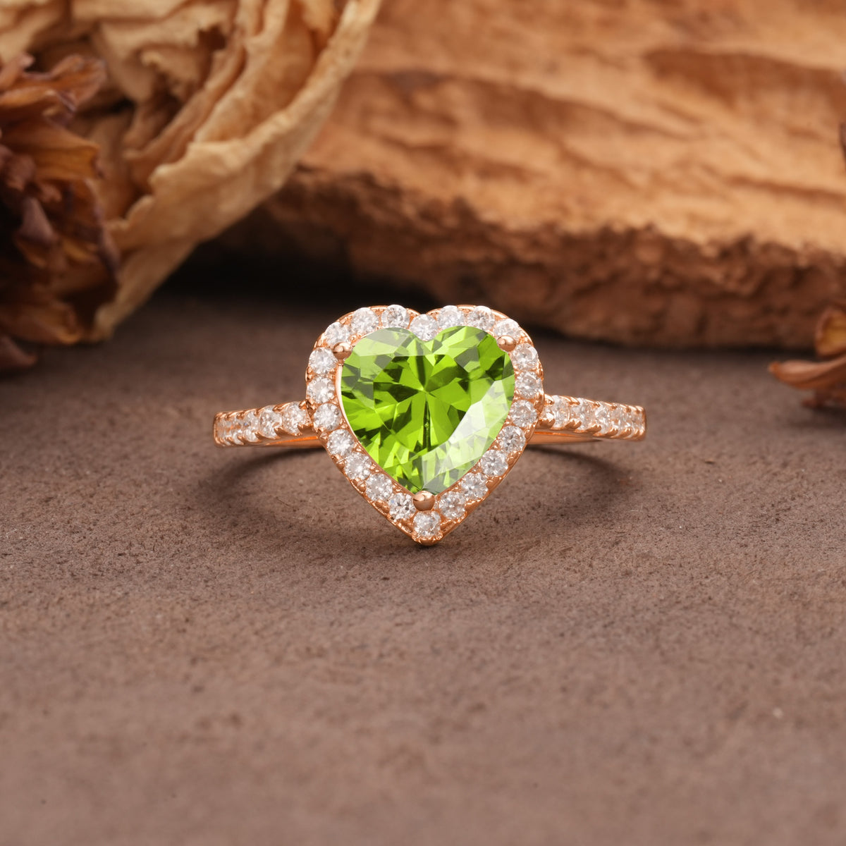 Luxurious & Romantic 3-Prong Heart Cut Peridot Engagement Ring - Additional view
