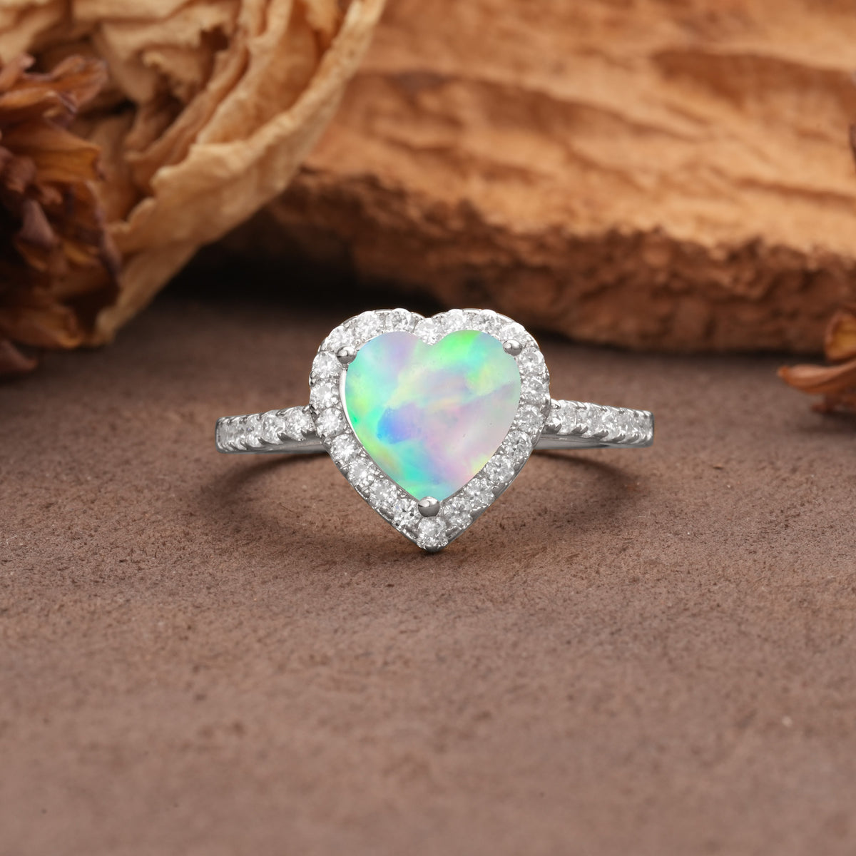 Luxurious & Romantic 3-Prong Heart Cut Fire Opal Engagement Ring - Additional view