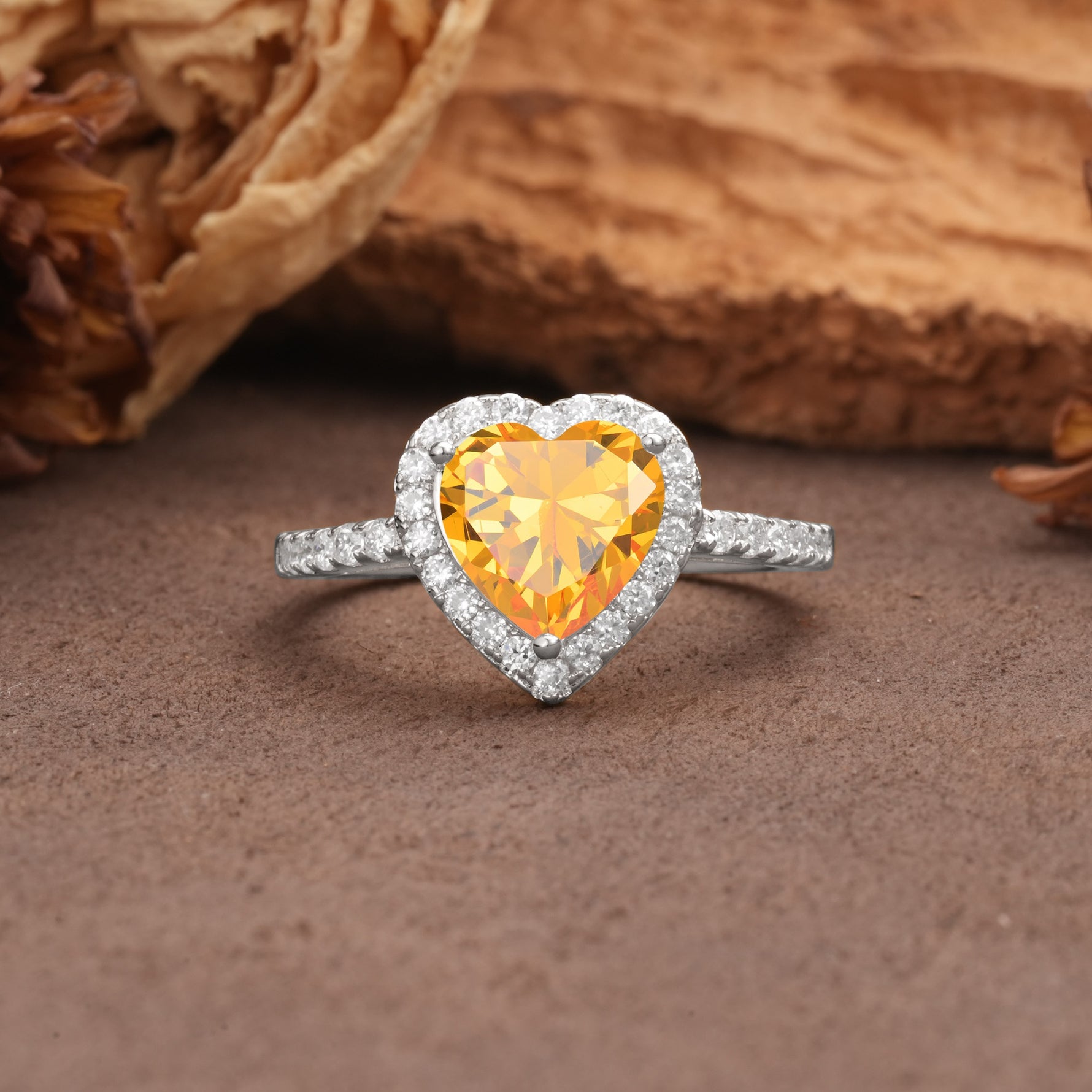 Luxurious & Romantic 3-Prong Heart Cut Citrine Engagement Ring - Additional view