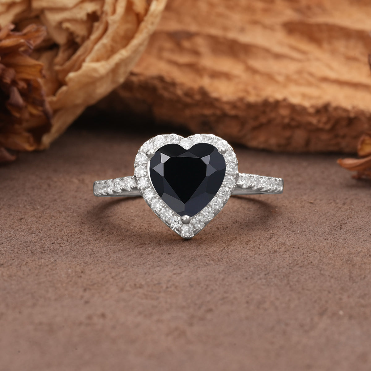 Luxurious & Romantic 3-Prong Heart Cut Black Onyx Engagement Ring - Additional view