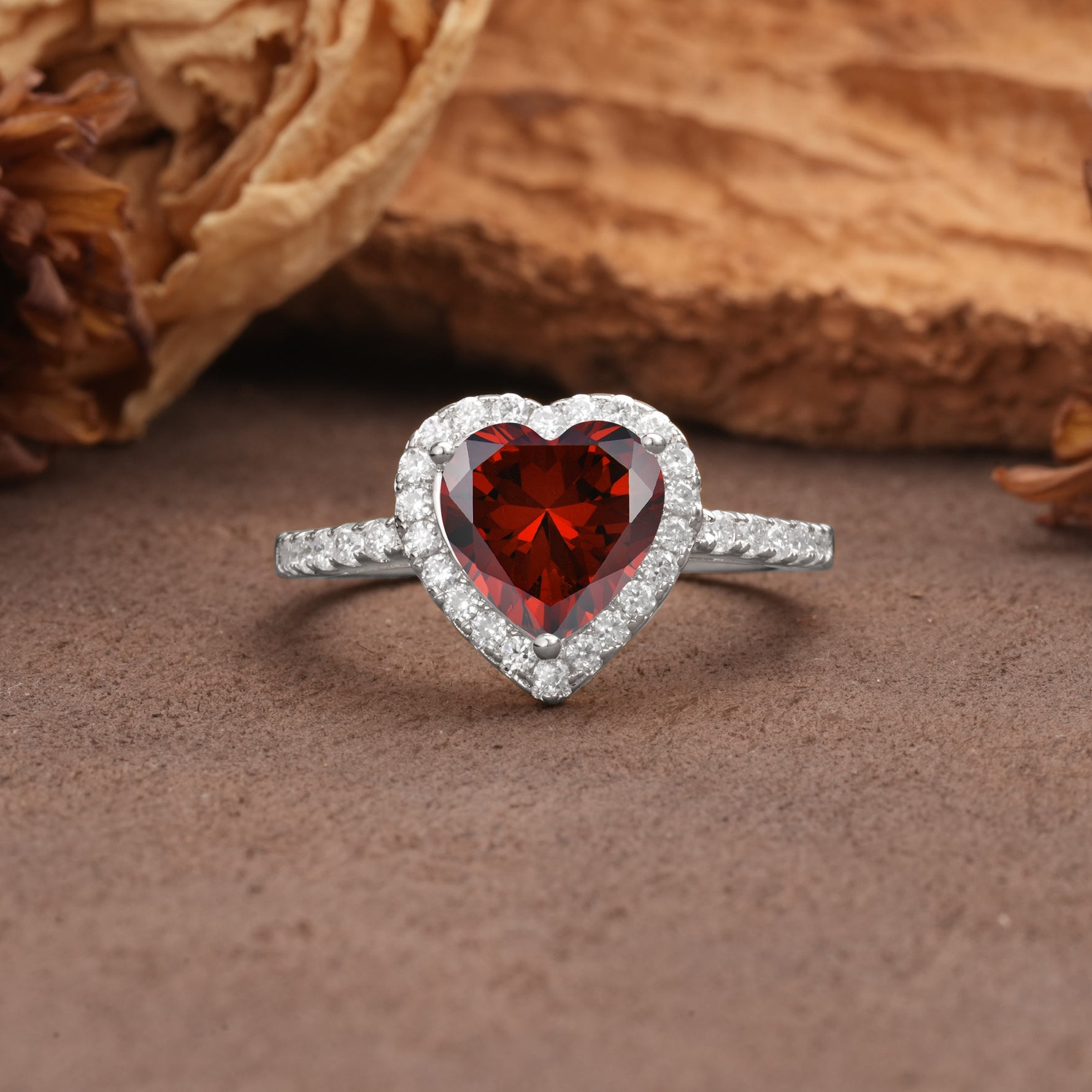 Luxurious & Romantic 3-Prong Heart Cut Garnet Engagement Ring - Additional view