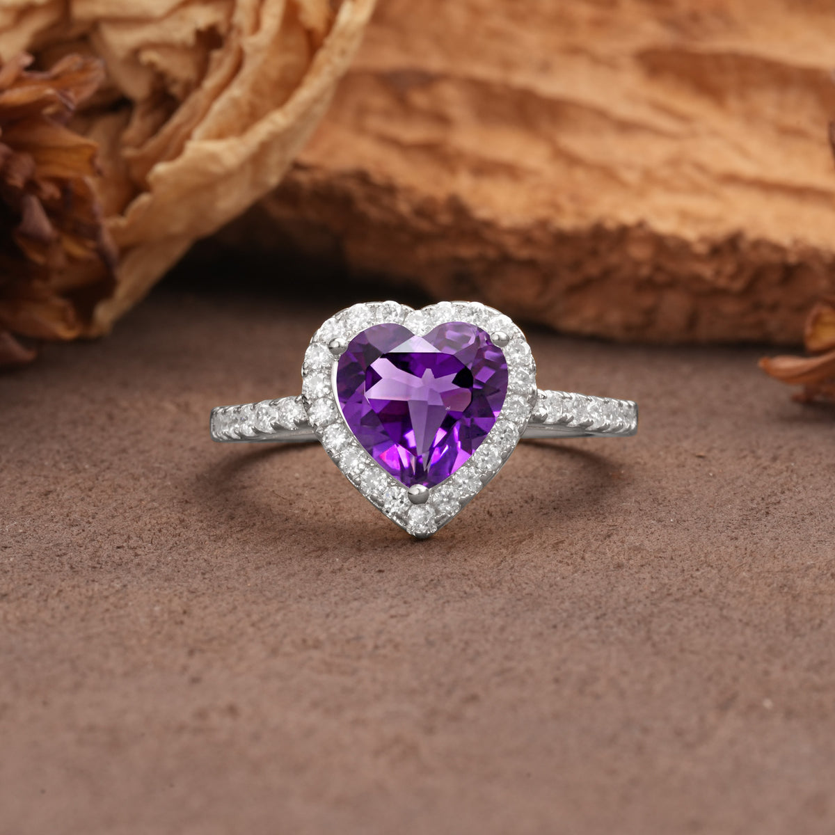 Luxurious & Romantic 3-Prong Heart Cut Amethyst Engagement Ring - Additional view