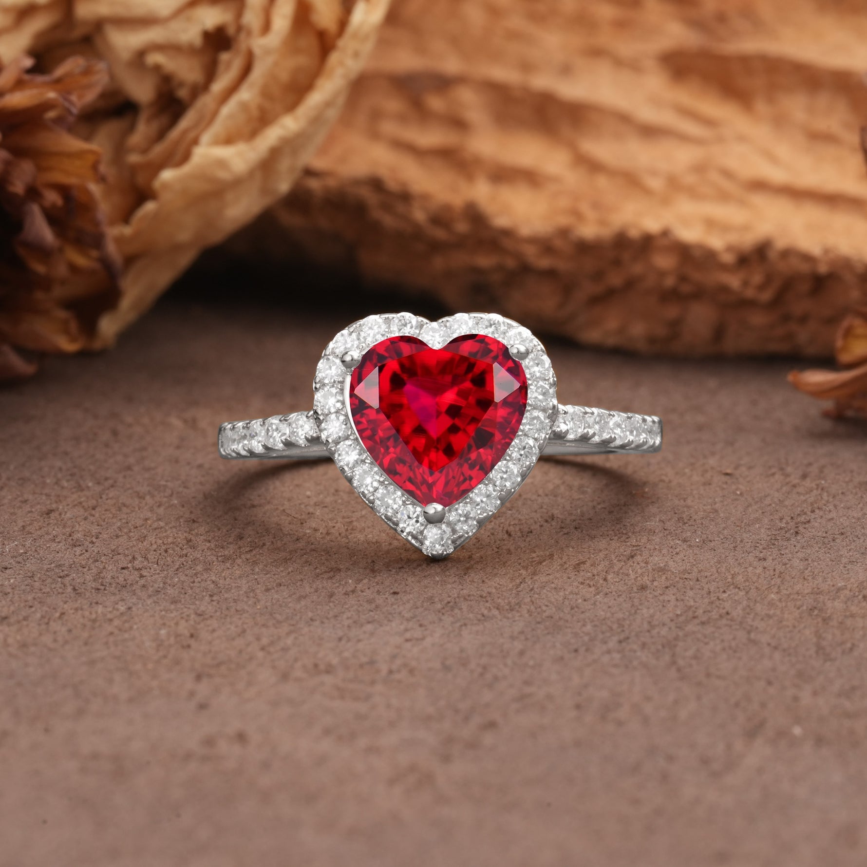 Luxurious & Romantic 3-Prong Heart Cut Ruby Engagement Ring - Additional view