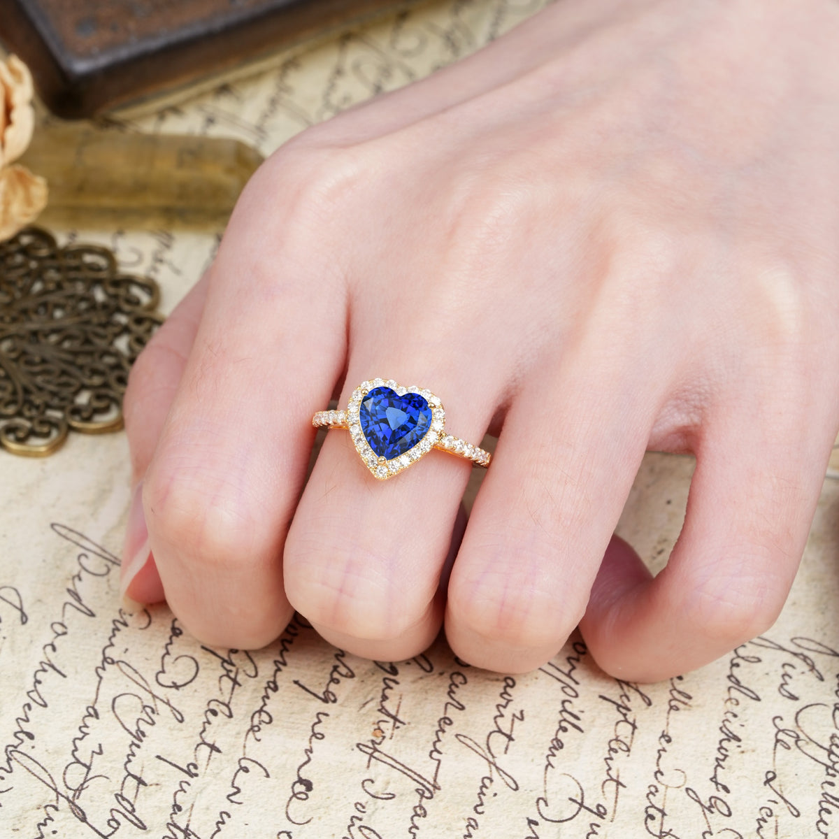 Luxurious & Romantic 3-Prong Heart Cut Sapphire Engagement Ring - Additional view