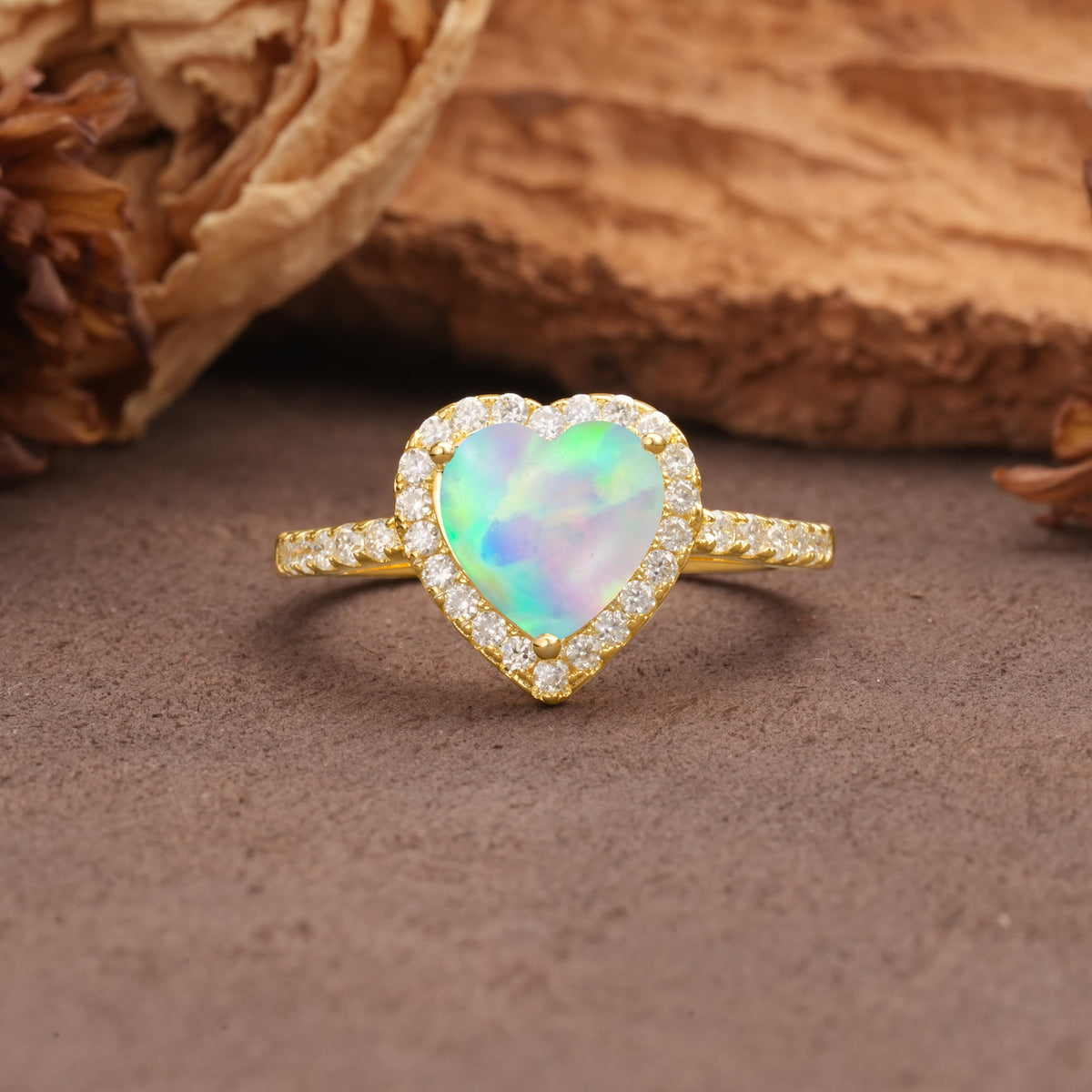 Luxurious & Romantic 3-Prong Heart Cut Fire Opal Engagement Ring - Additional view