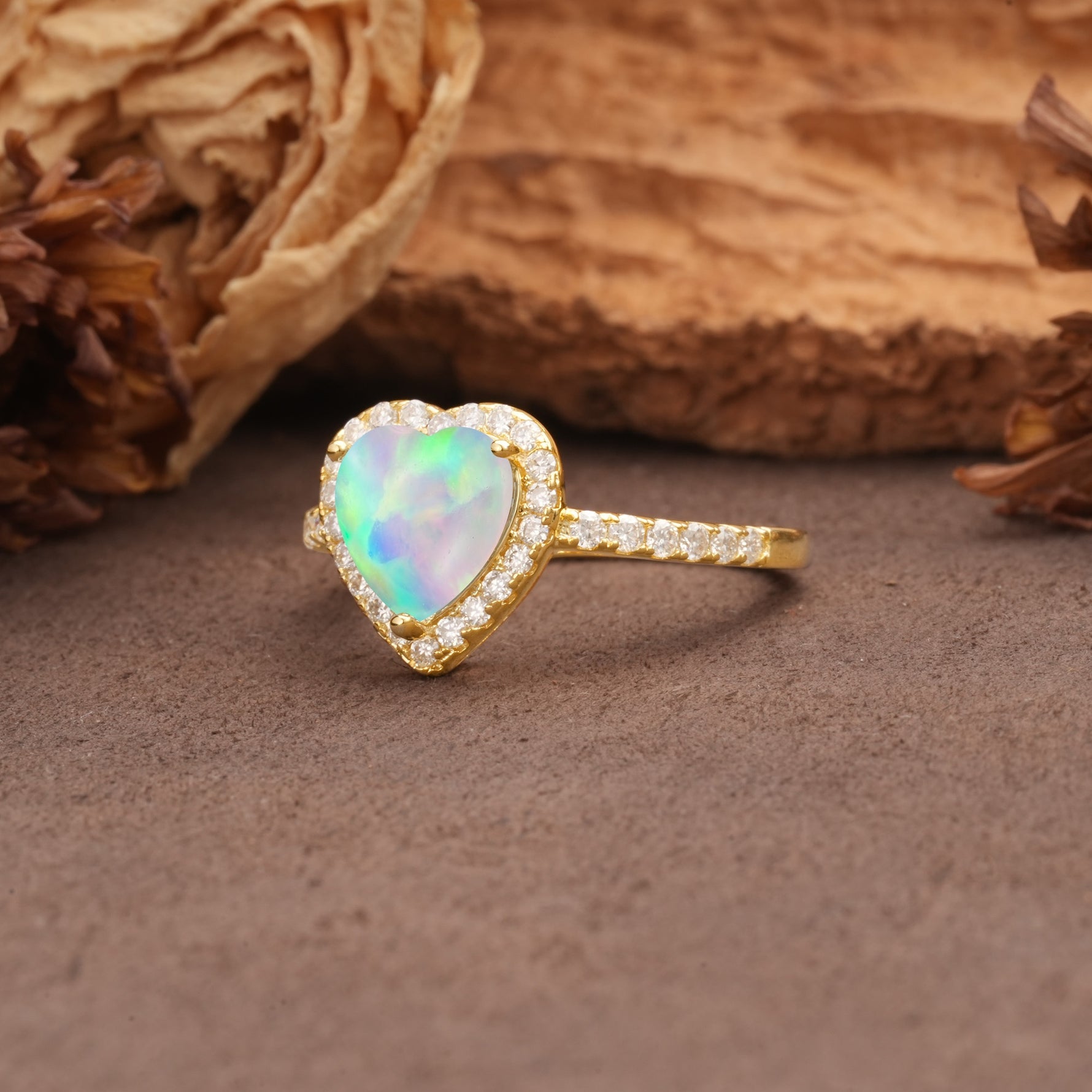 Luxurious & Romantic 3-Prong Heart Cut Fire Opal Engagement Ring - Additional view