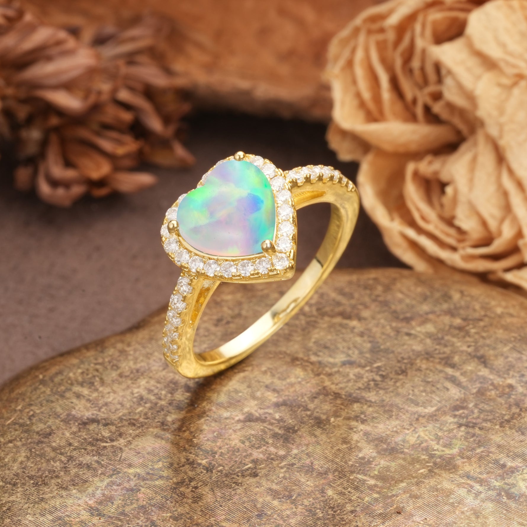 Luxurious & Romantic 3-Prong Heart Cut Fire Opal Engagement Ring - Additional view
