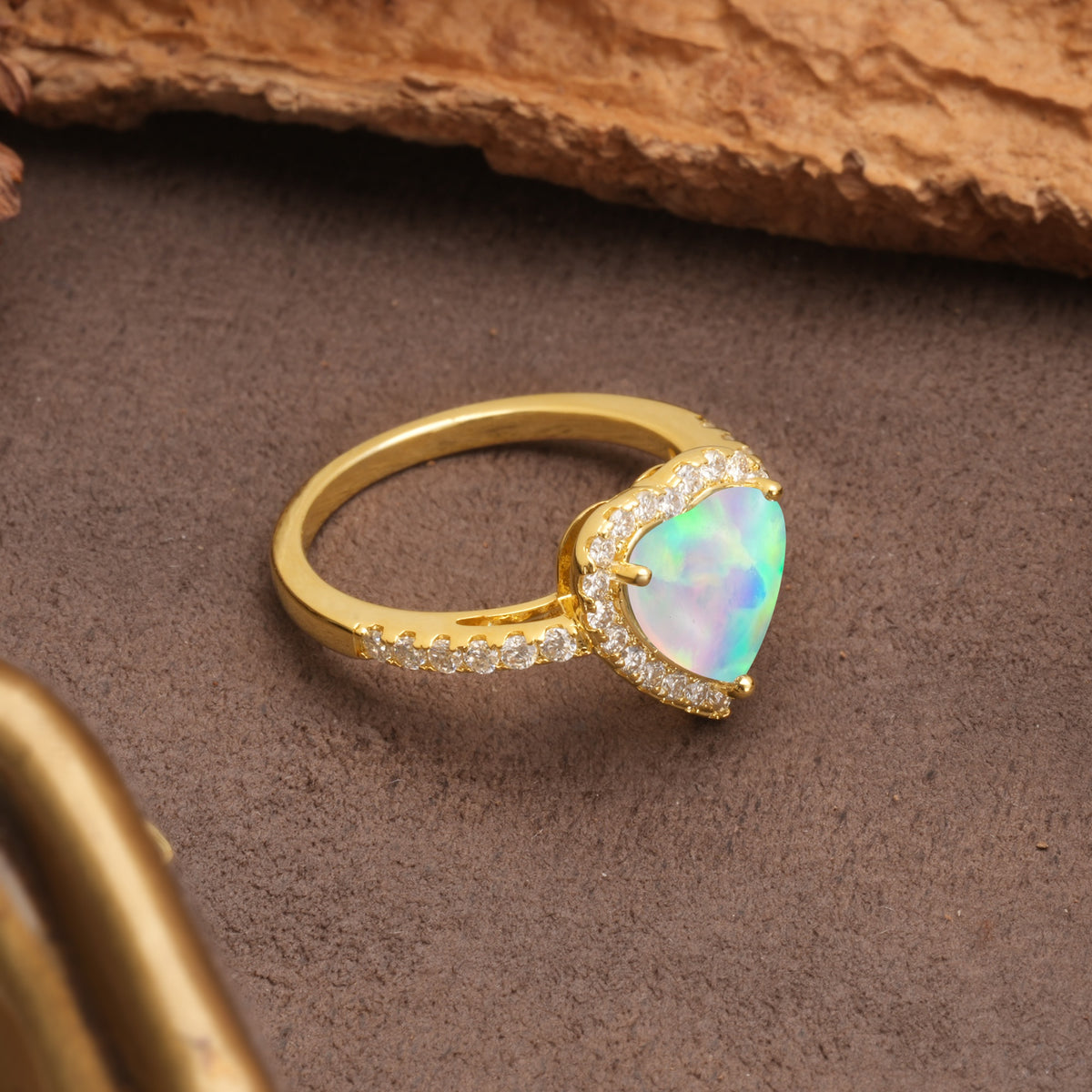 Luxurious & Romantic 3-Prong Heart Cut Fire Opal Engagement Ring - Additional view