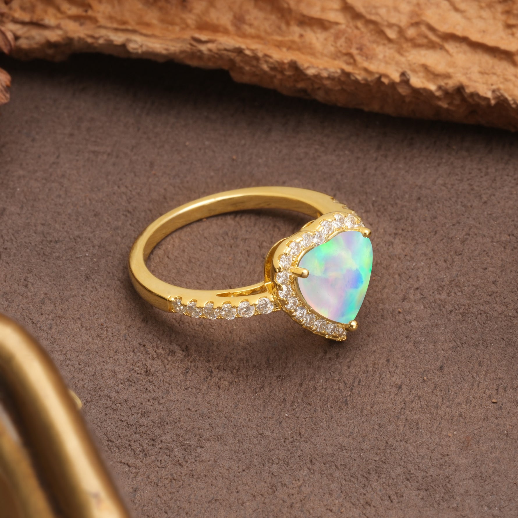 Luxurious & Romantic 3-Prong Heart Cut Fire Opal Engagement Ring - Additional view