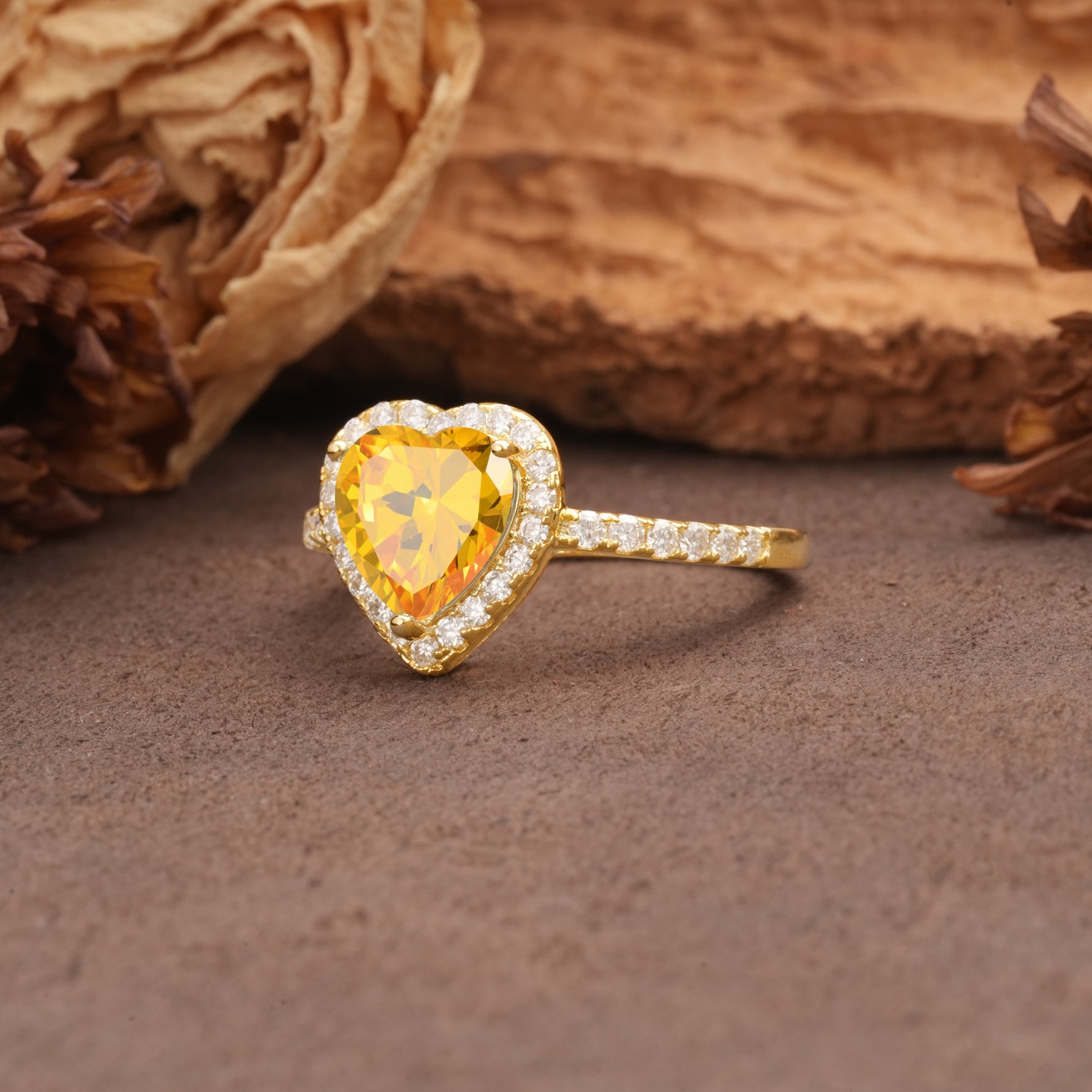 Luxurious & Romantic 3-Prong Heart Cut Citrine Engagement Ring - Additional view