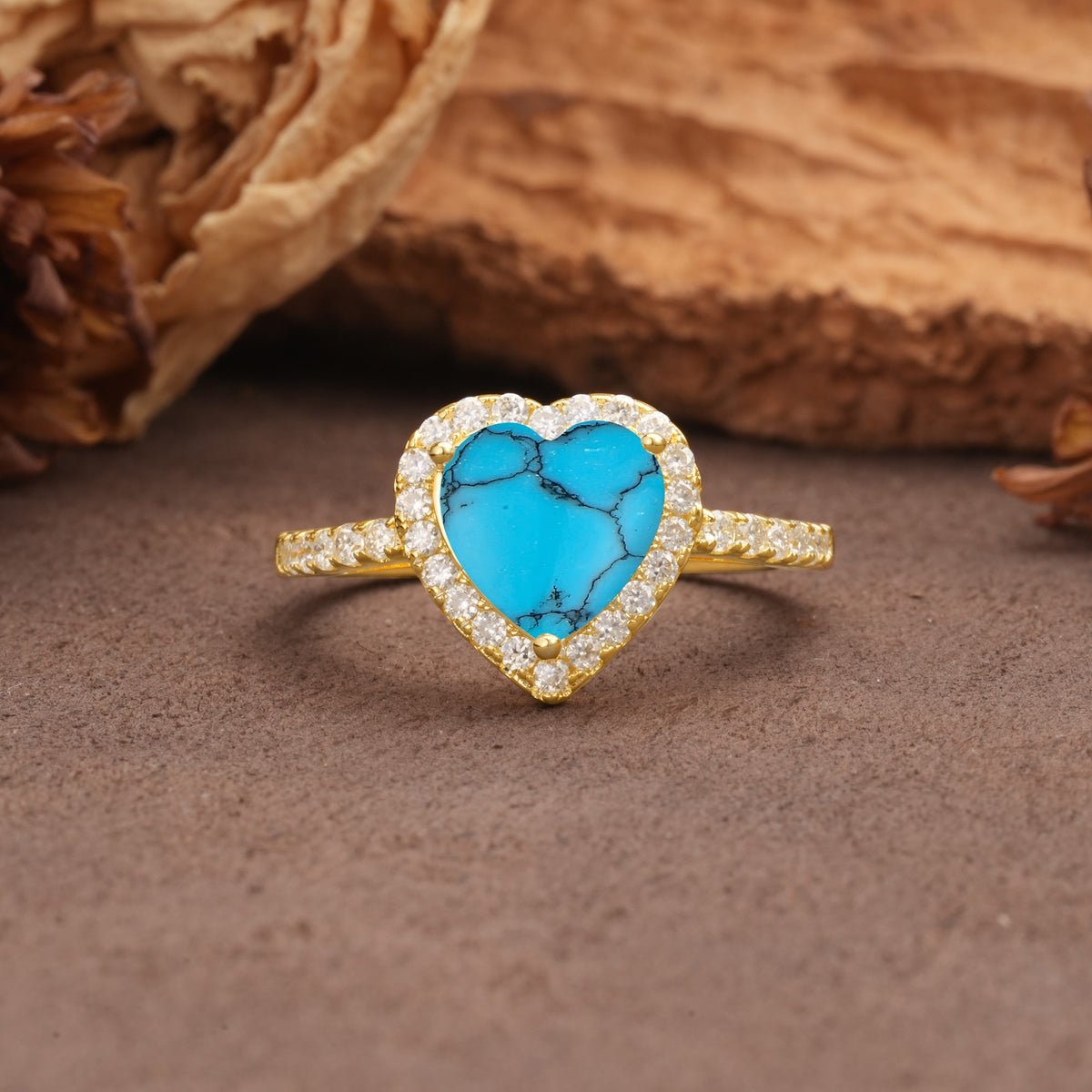 Luxurious & Romantic 3-Prong Heart Cut Turquoise Engagement Ring - Additional view