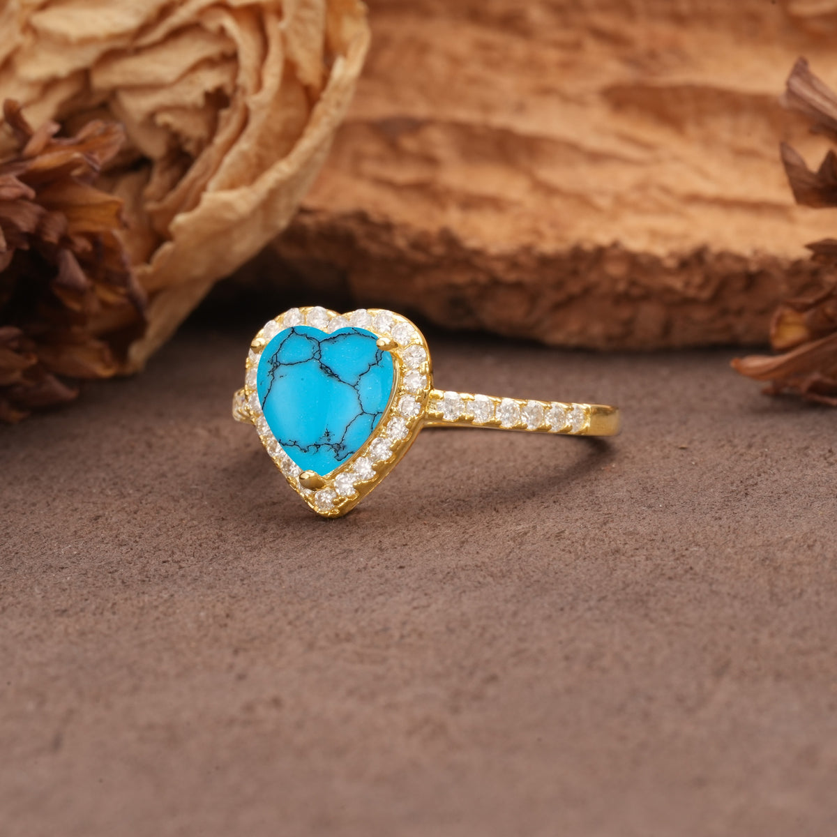 Luxurious & Romantic 3-Prong Heart Cut Turquoise Engagement Ring - Additional view