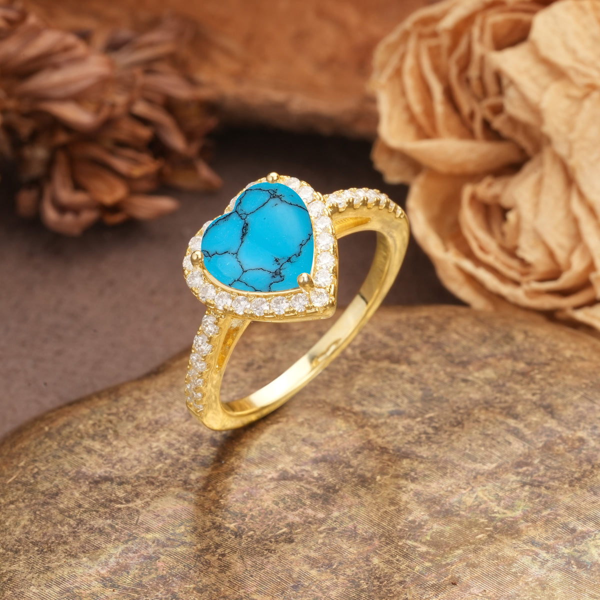 Luxurious & Romantic 3-Prong Heart Cut Turquoise Engagement Ring - Additional view