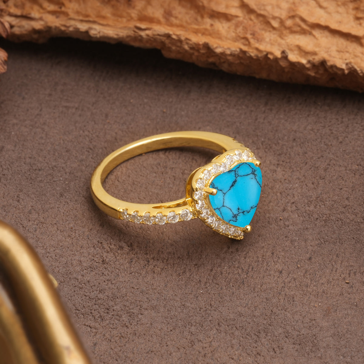 Luxurious & Romantic 3-Prong Heart Cut Turquoise Engagement Ring - Additional view