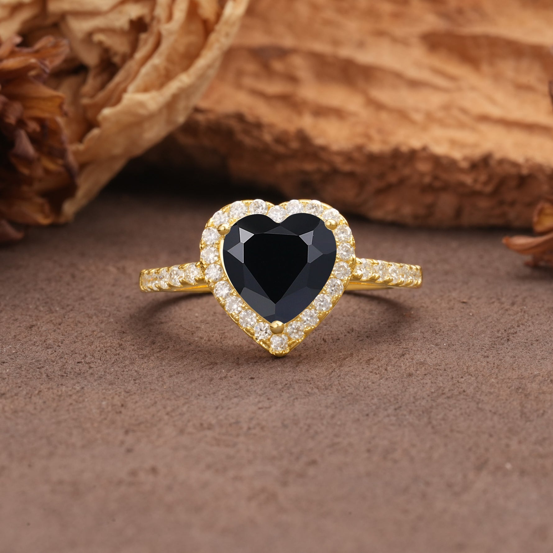 Luxurious & Romantic 3-Prong Heart Cut Black Onyx Engagement Ring - Additional view