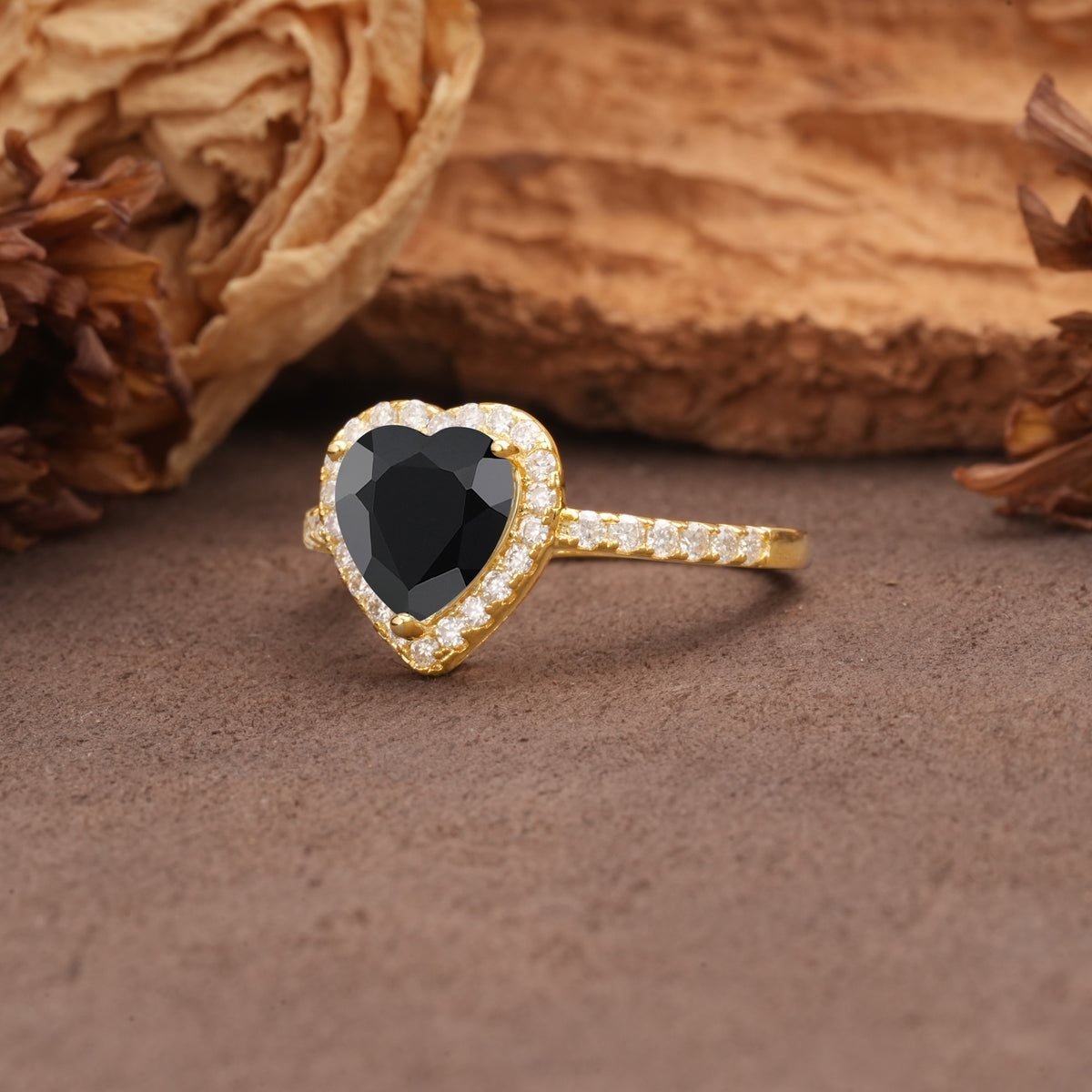 Luxurious & Romantic 3-Prong Heart Cut Black Onyx Engagement Ring - Additional view