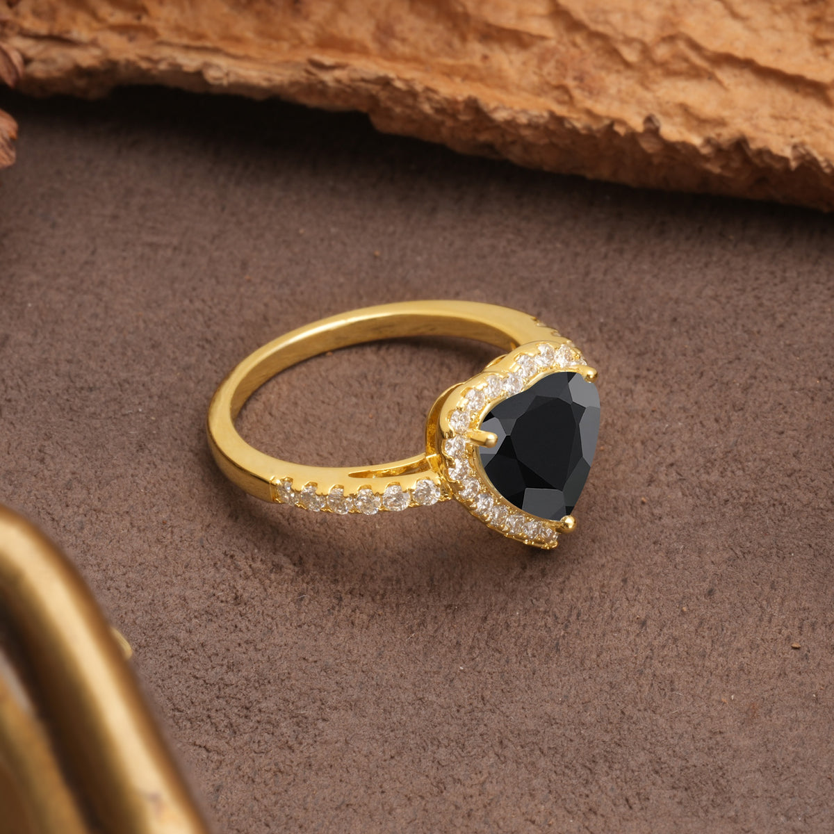 Luxurious & Romantic 3-Prong Heart Cut Black Onyx Engagement Ring - Additional view