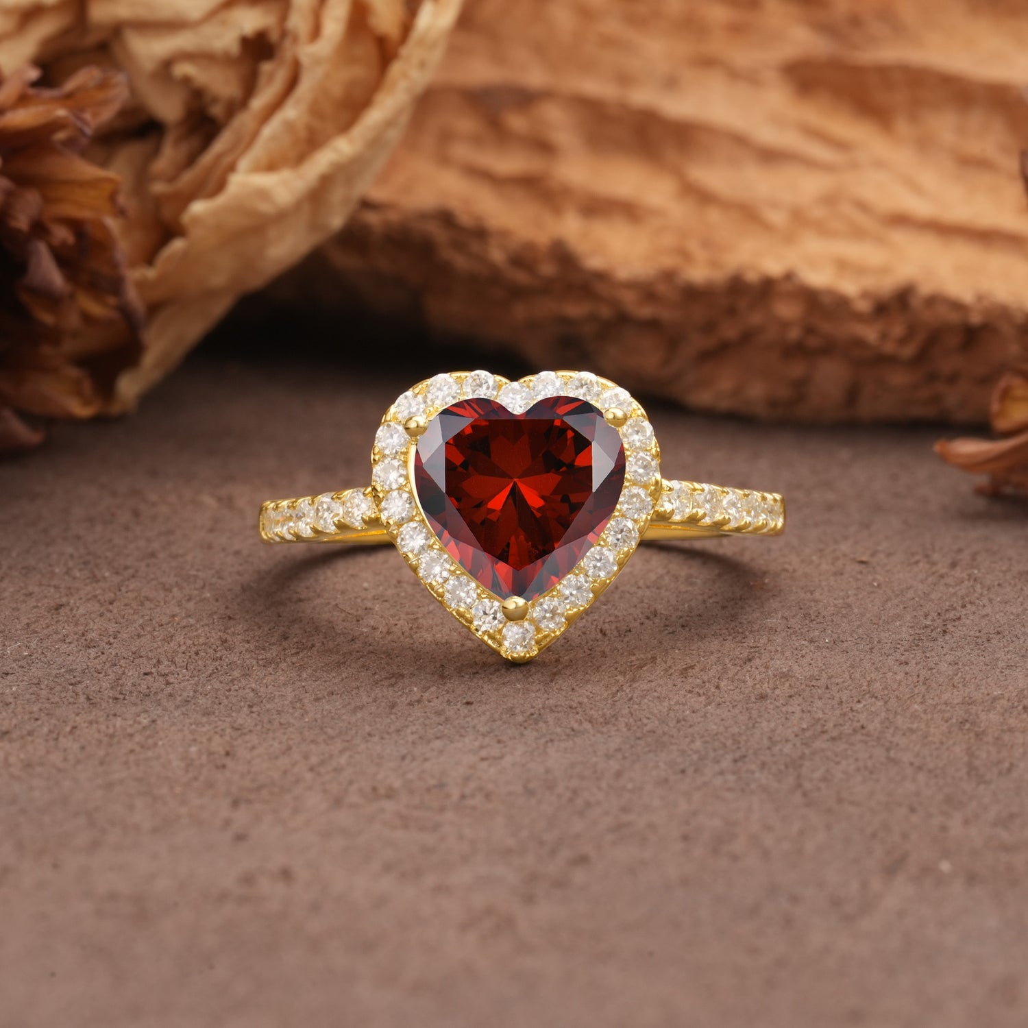Luxurious & Romantic 3-Prong Heart Cut Garnet Engagement Ring - Additional view