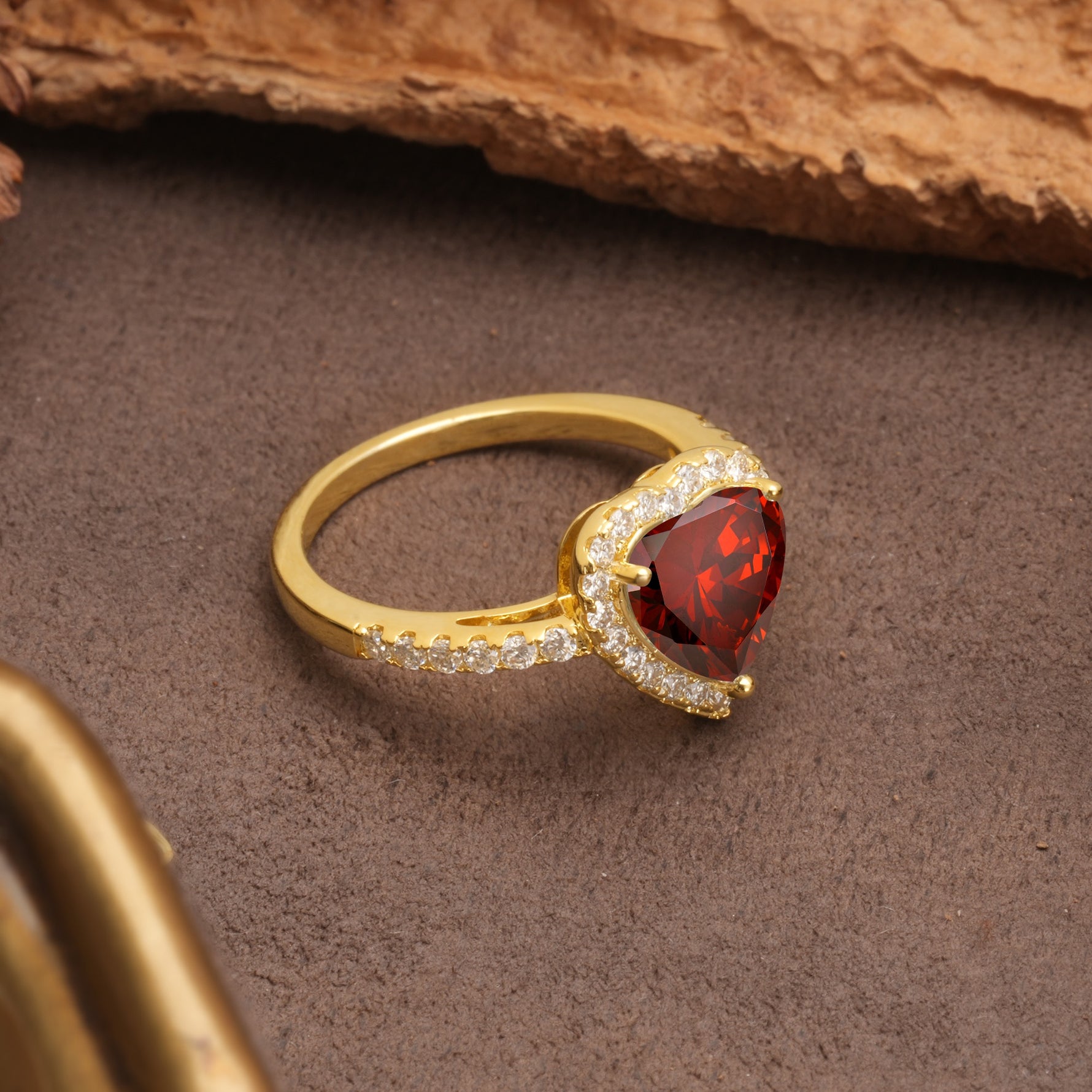 Luxurious & Romantic 3-Prong Heart Cut Garnet Engagement Ring - Additional view