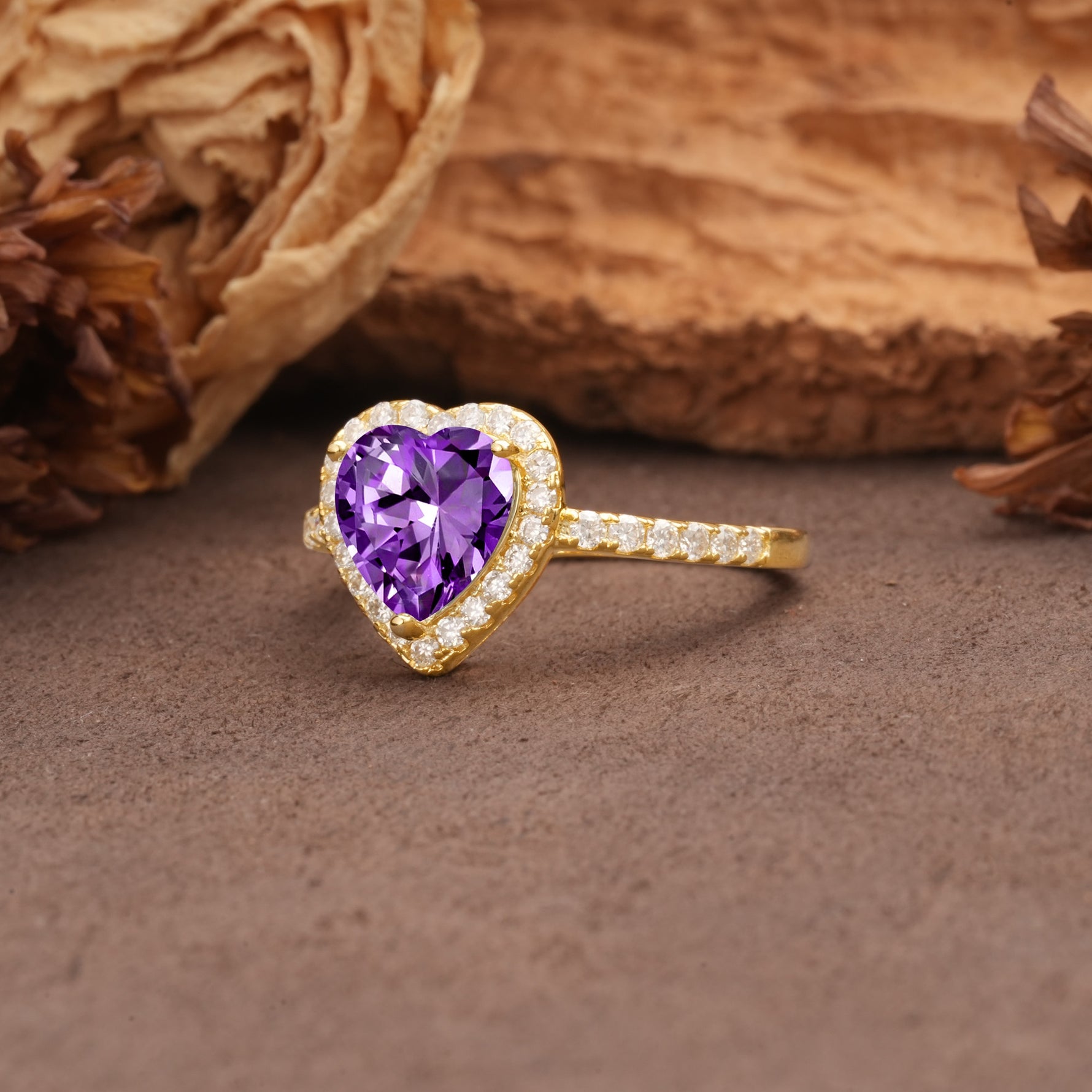 Luxurious & Romantic 3-Prong Heart Cut Amethyst Engagement Ring - Additional view