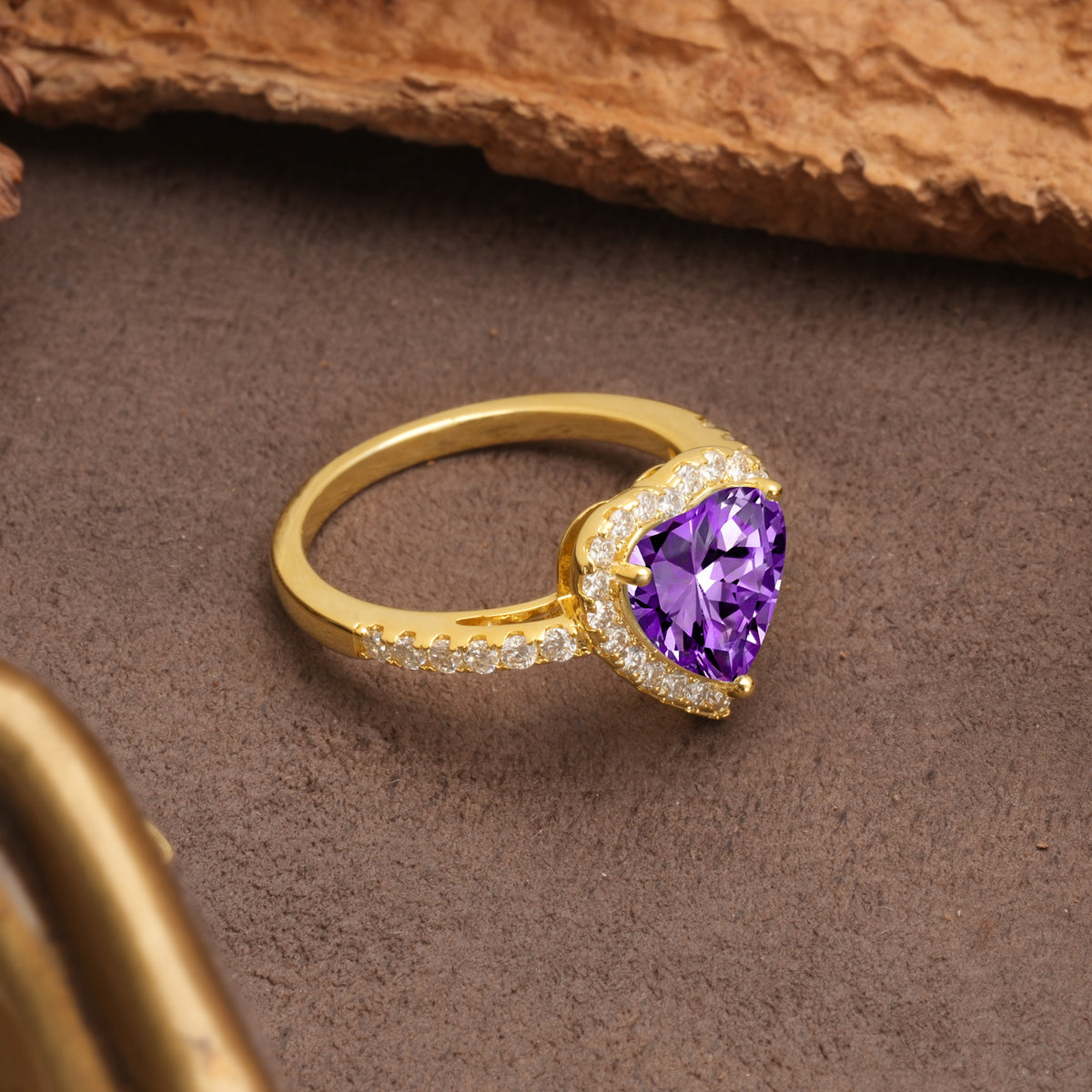 Luxurious & Romantic 3-Prong Heart Cut Amethyst Engagement Ring - Additional view