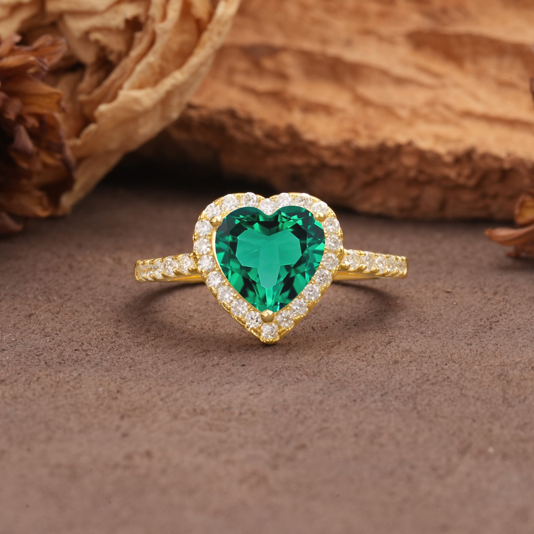Luxurious & Romantic 3-Prong Heart Cut Emerald Engagement Ring - Additional view