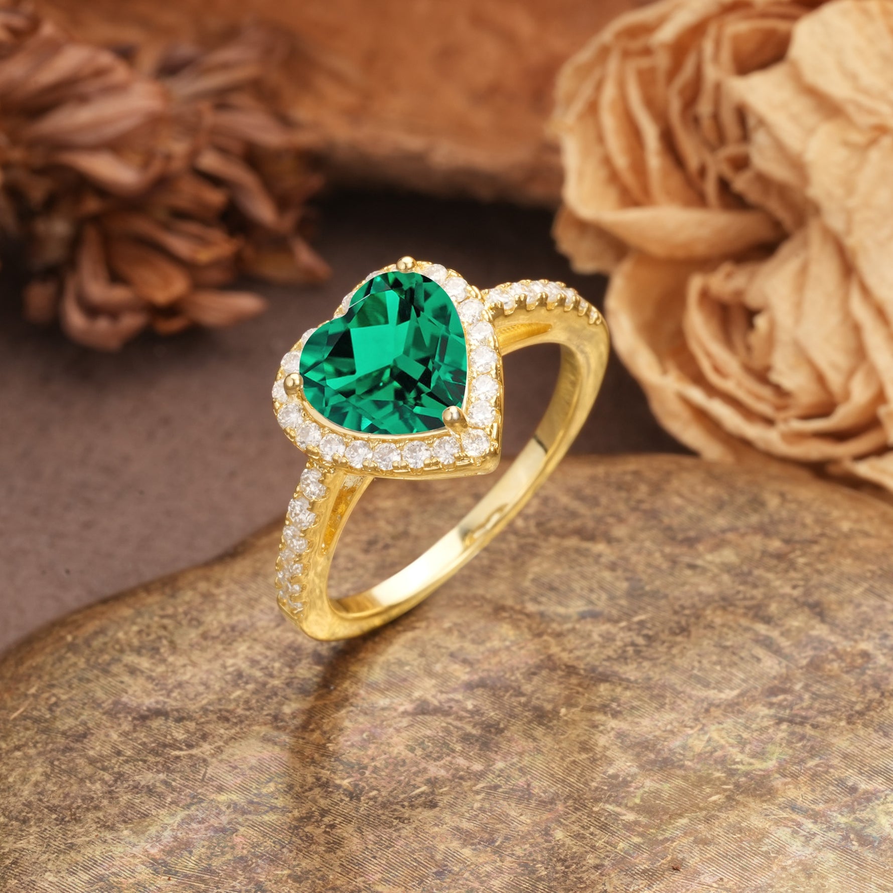 Luxurious & Romantic 3-Prong Heart Cut Emerald Engagement Ring - Additional view