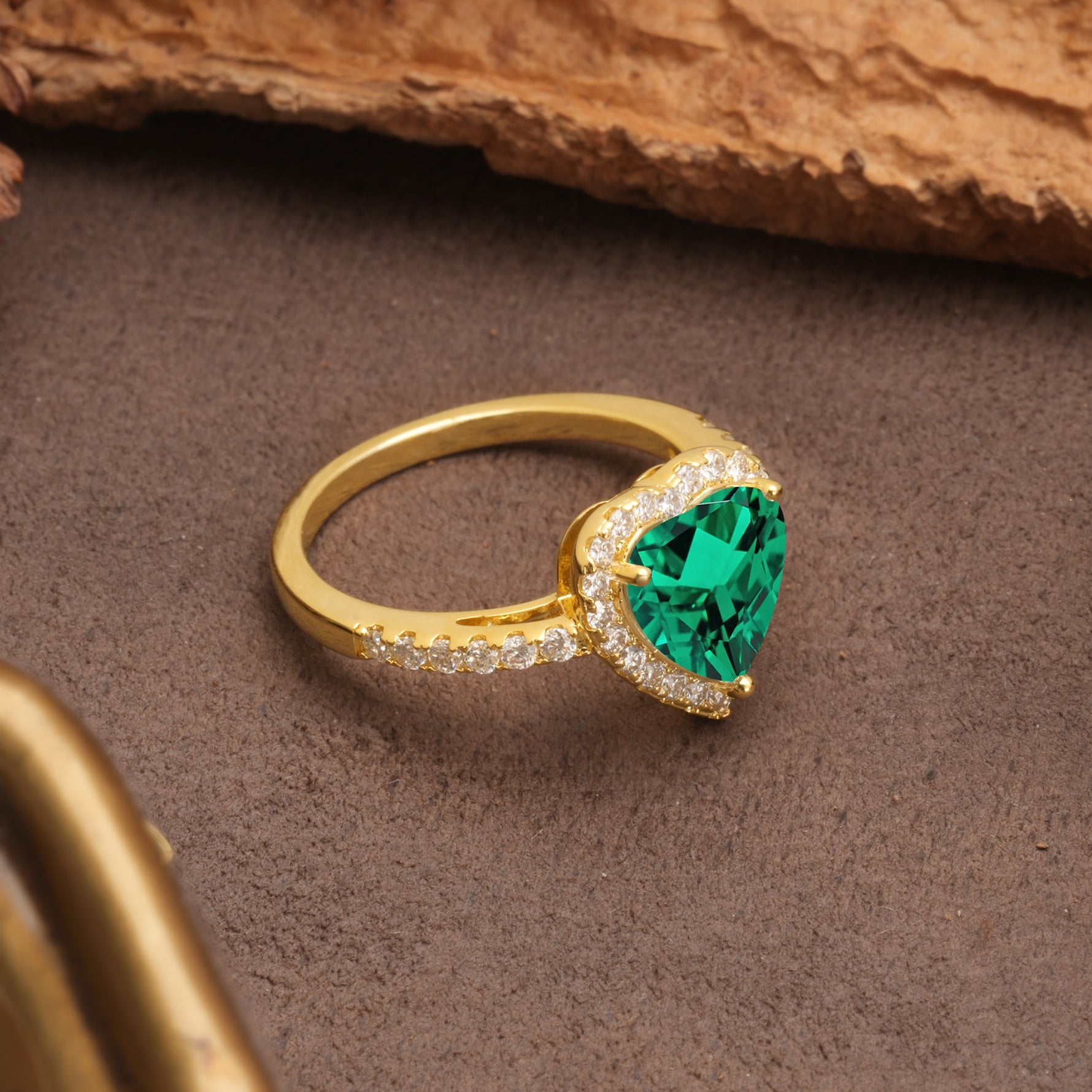 Luxurious & Romantic 3-Prong Heart Cut Emerald Engagement Ring - Additional view