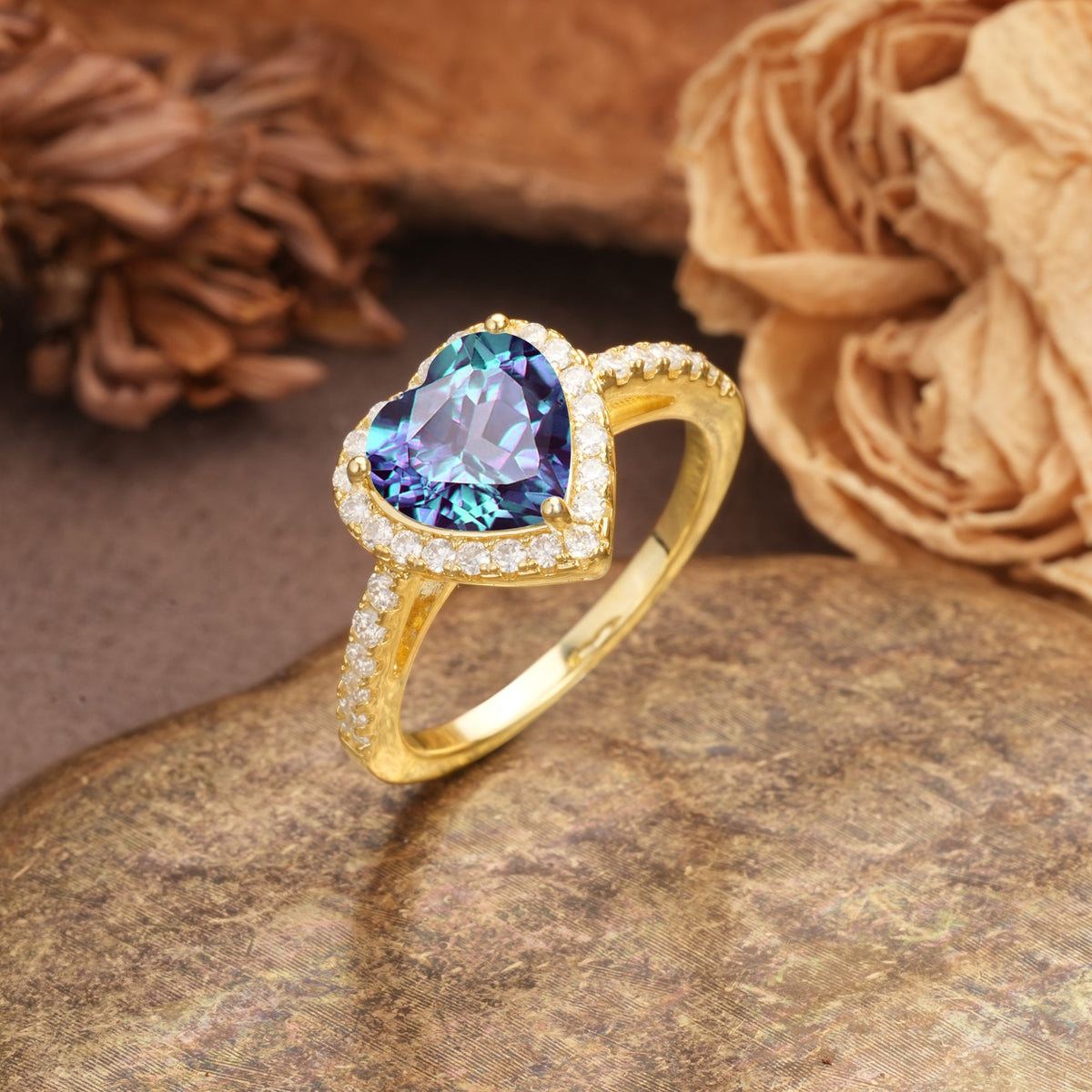 Luxurious & Romantic 3-Prong Heart Cut Alexandrite Engagement Ring - Additional view
