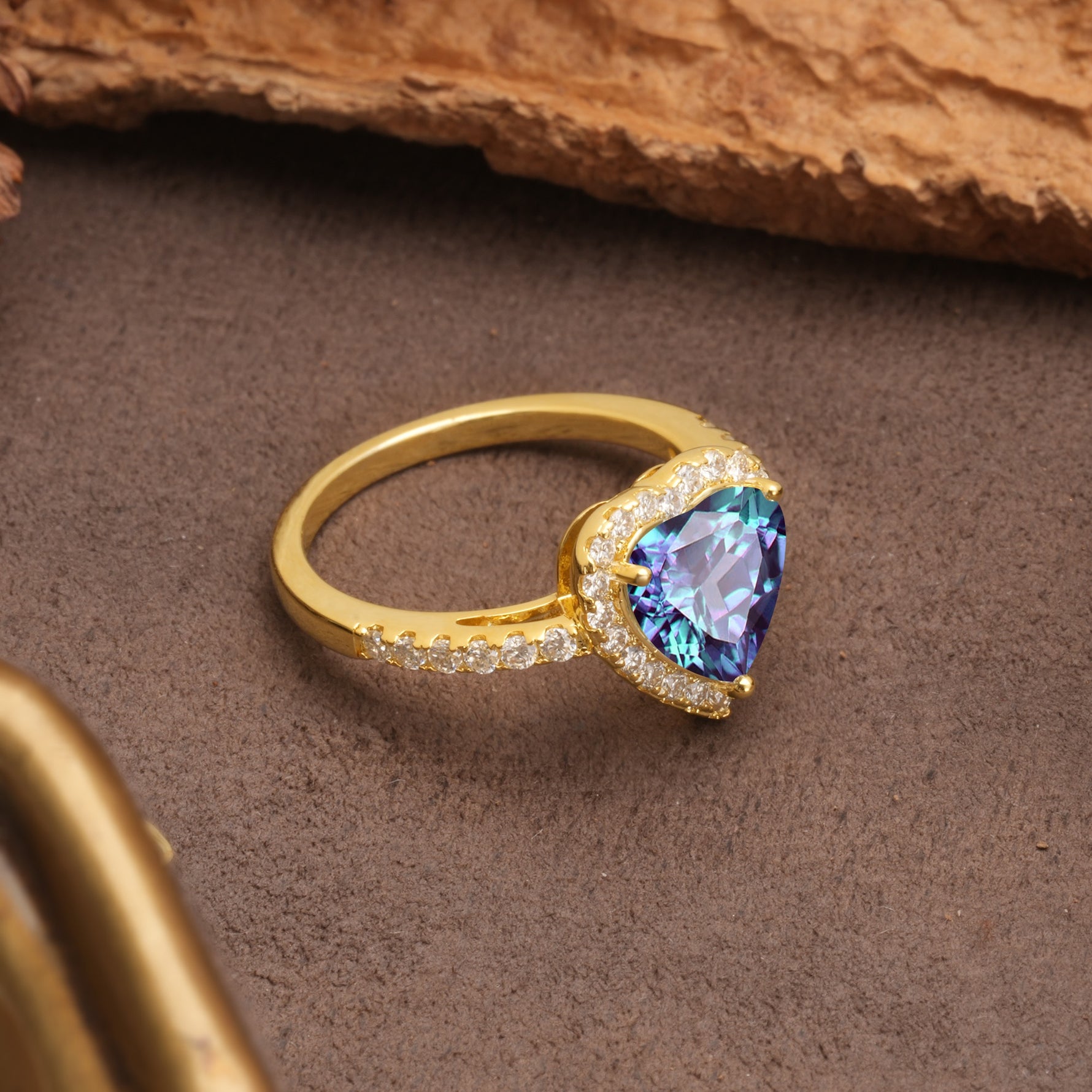 Luxurious & Romantic 3-Prong Heart Cut Alexandrite Engagement Ring - Additional view
