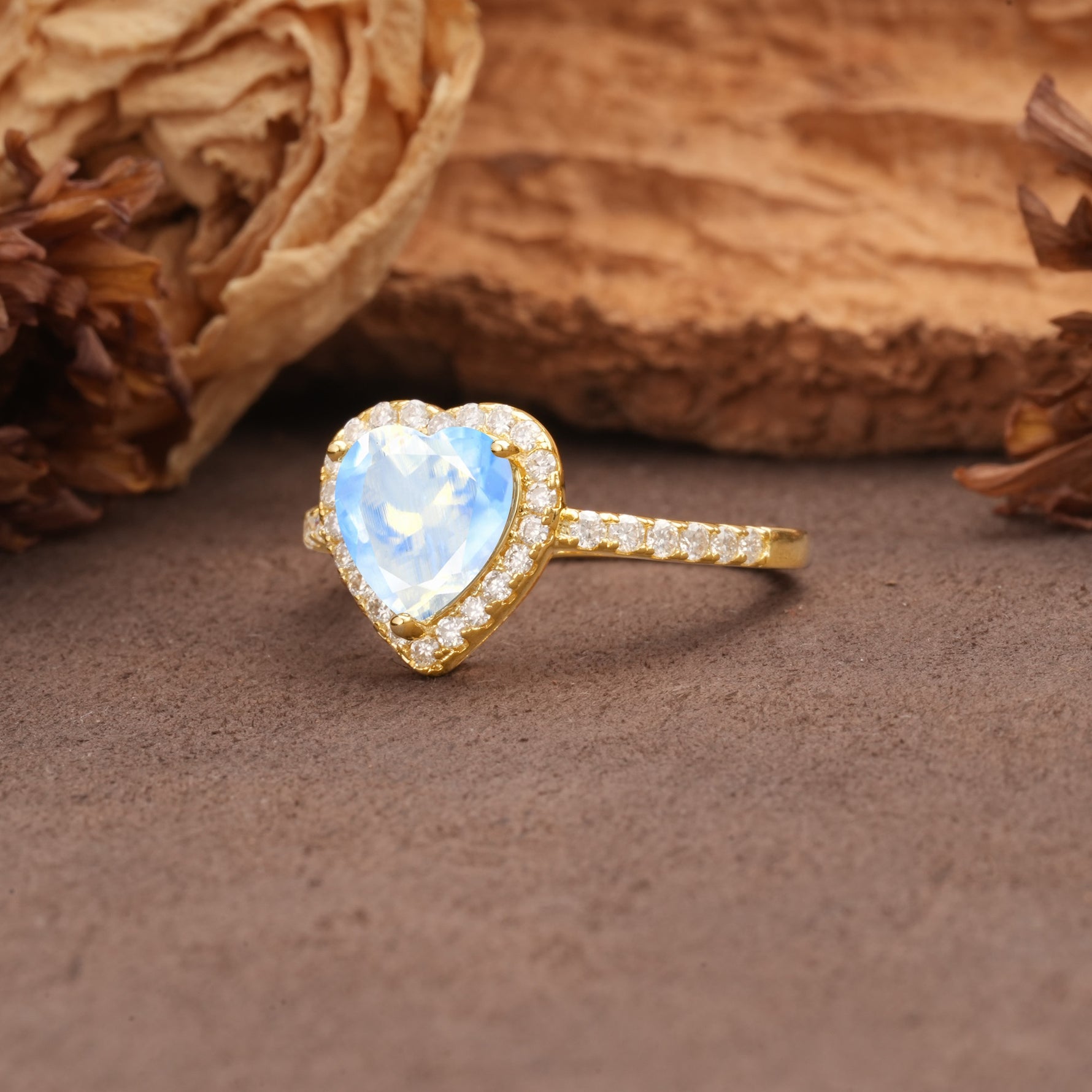 Luxurious & Romantic 3-Prong Heart Cut Moonstone Engagement Ring - Additional view