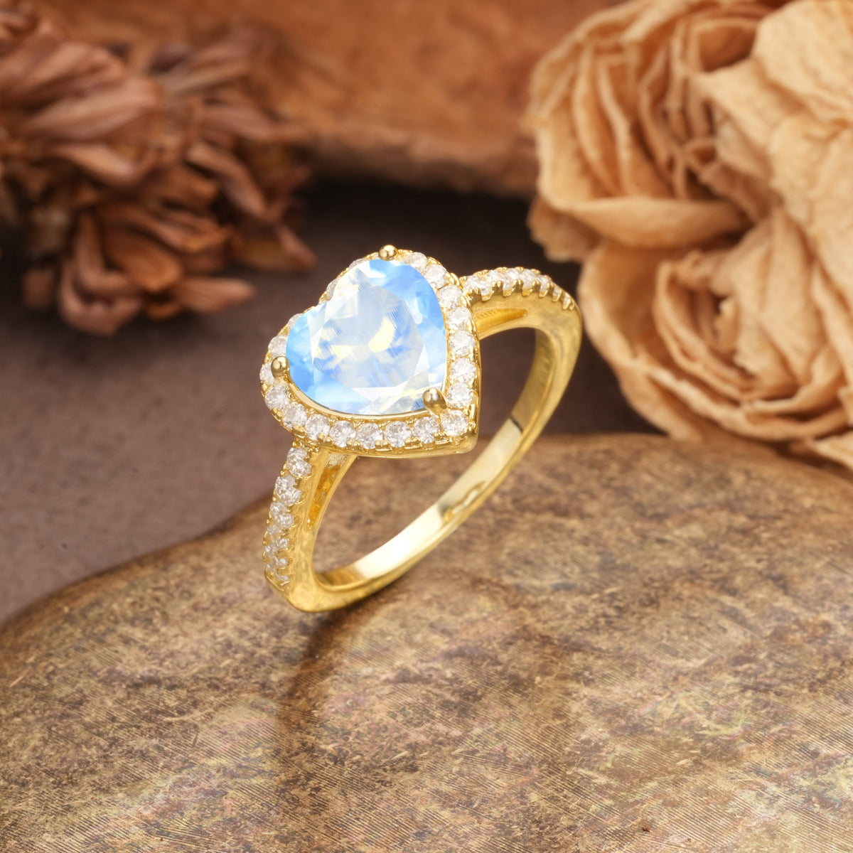 Luxurious & Romantic 3-Prong Heart Cut Moonstone Engagement Ring - Additional view