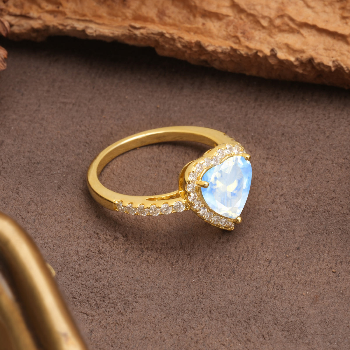Luxurious & Romantic 3-Prong Heart Cut Moonstone Engagement Ring - Additional view