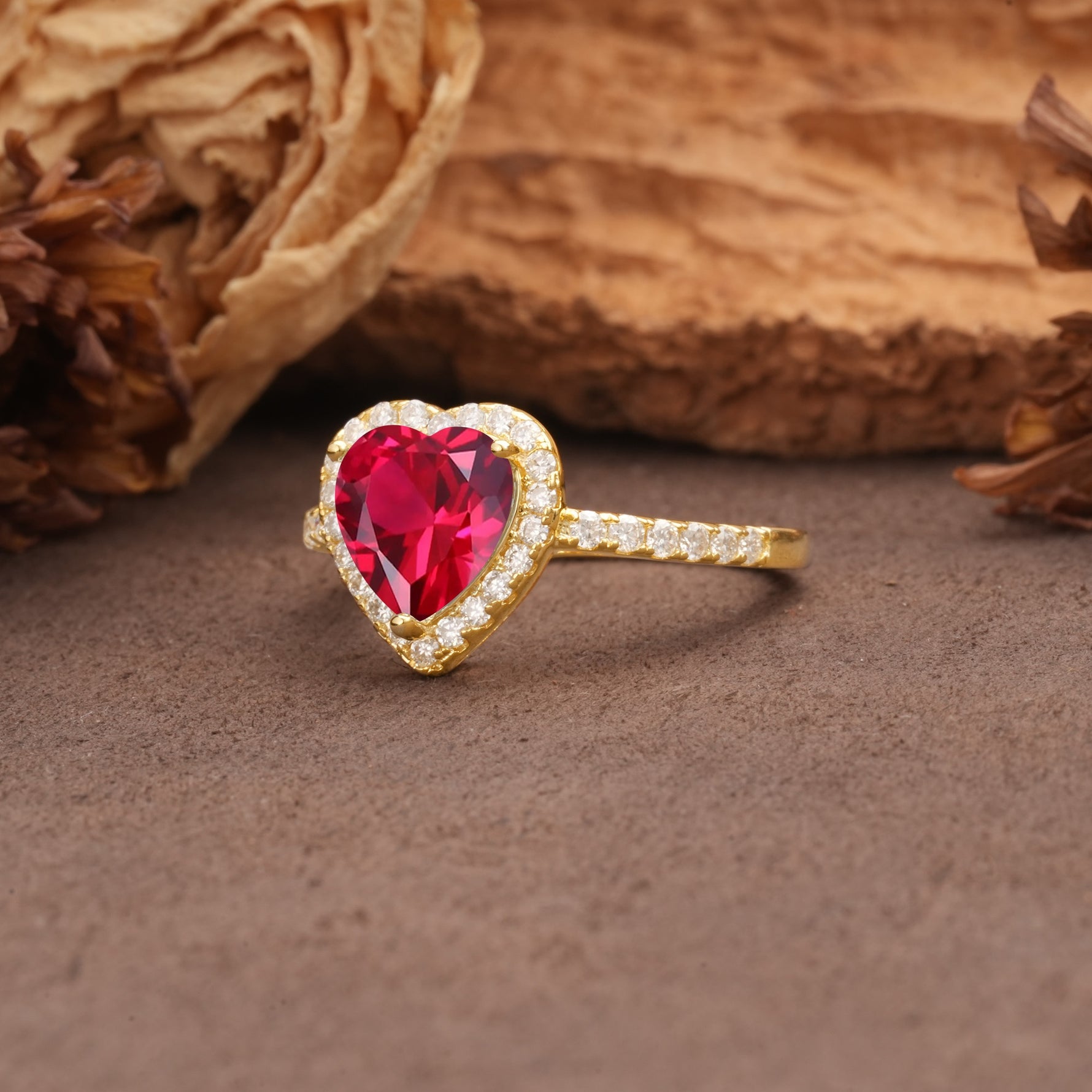 Luxurious & Romantic 3-Prong Heart Cut Ruby Engagement Ring - Additional view