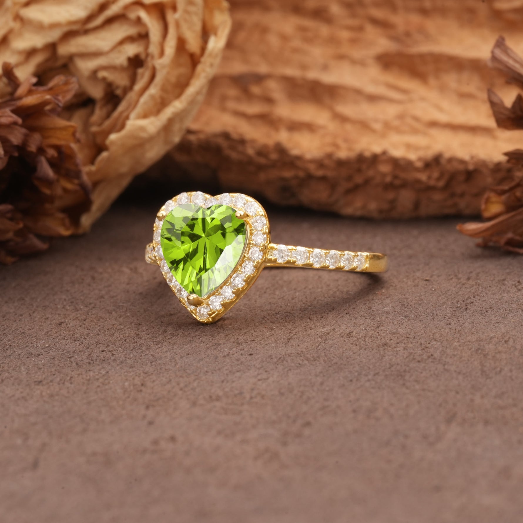 Luxurious & Romantic 3-Prong Heart Cut Peridot Engagement Ring - Additional view