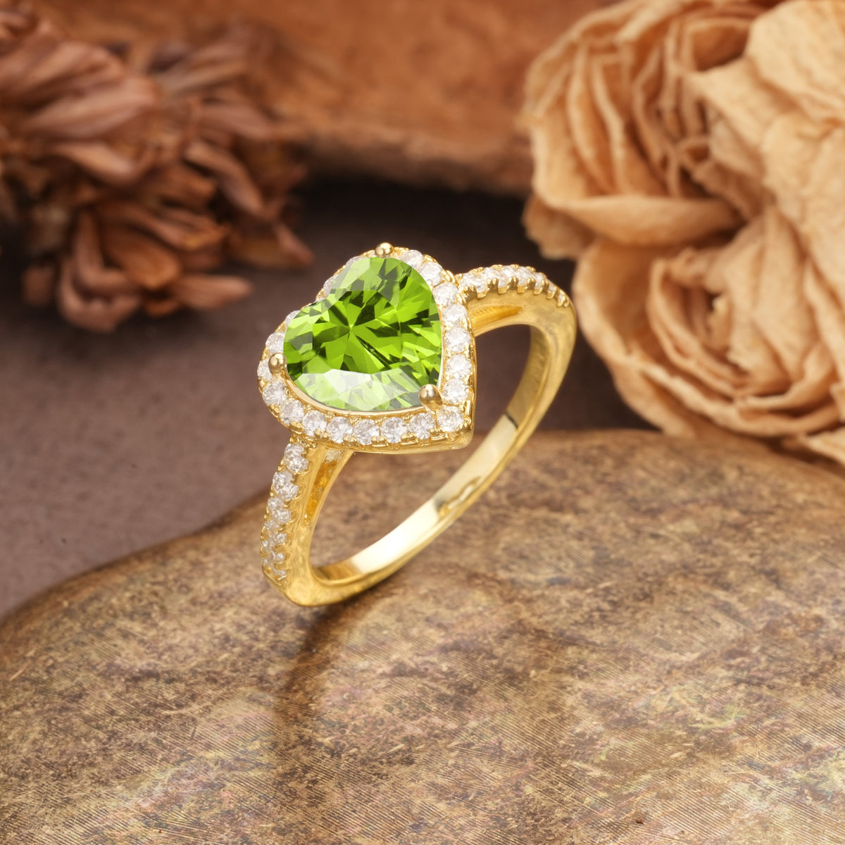 Luxurious & Romantic 3-Prong Heart Cut Peridot Engagement Ring - Additional view