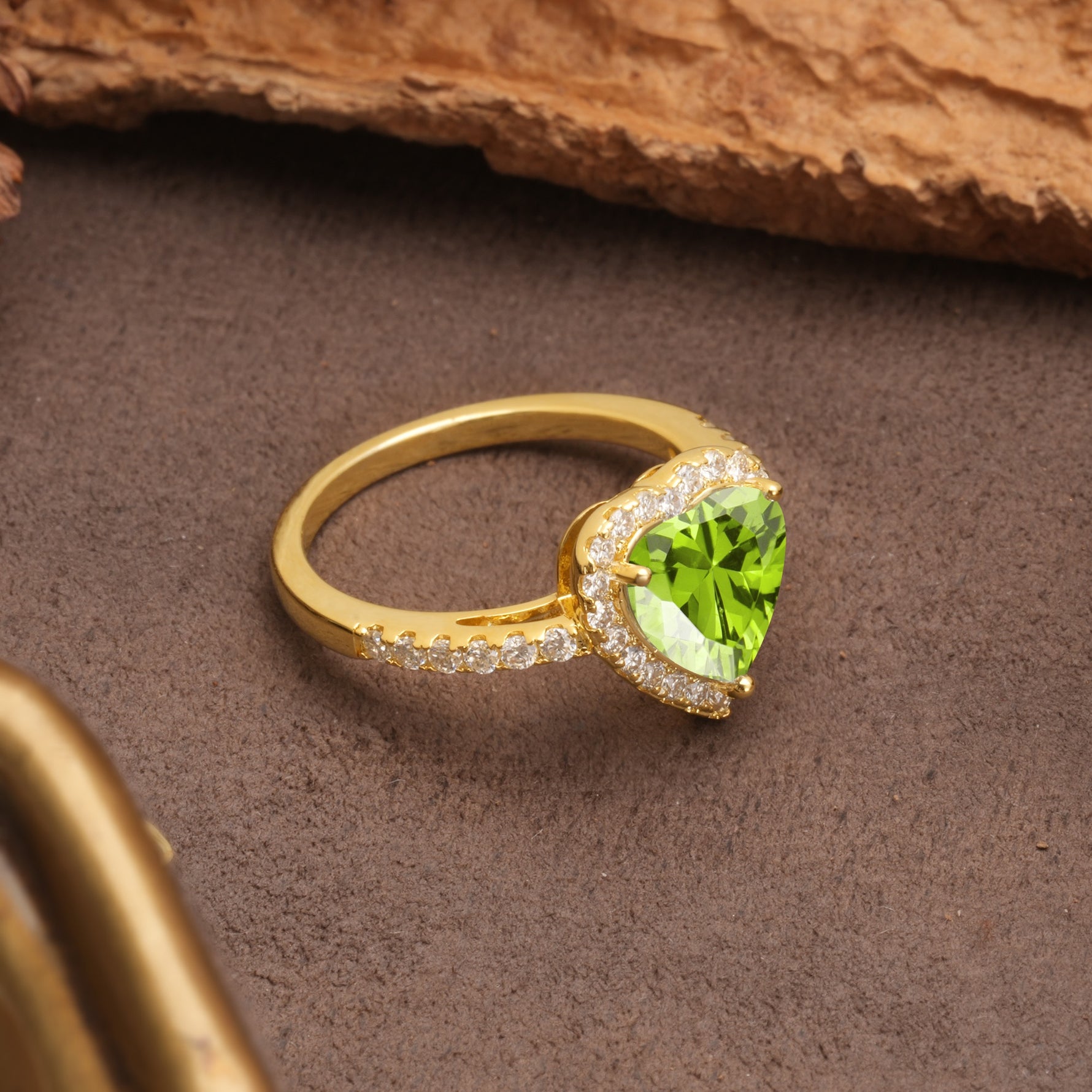 Luxurious & Romantic 3-Prong Heart Cut Peridot Engagement Ring - Additional view