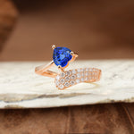 Unique & Luxurious Single-Row Pavé, 3-Prong, Heart-Cut Diamond Ring Sapphire Engagement Ring - Additional view