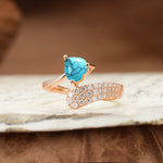 Unique & Luxurious Single-Row Pavé, 3-Prong, Heart-Cut Diamond Ring Turquoise Engagement Ring - Additional view