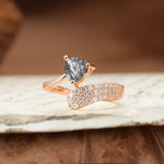 Unique & Luxurious Single-Row Pavé, 3-Prong, Heart-Cut Diamond Ring Black Rutilated Quartz Engagement Ring - Additional view