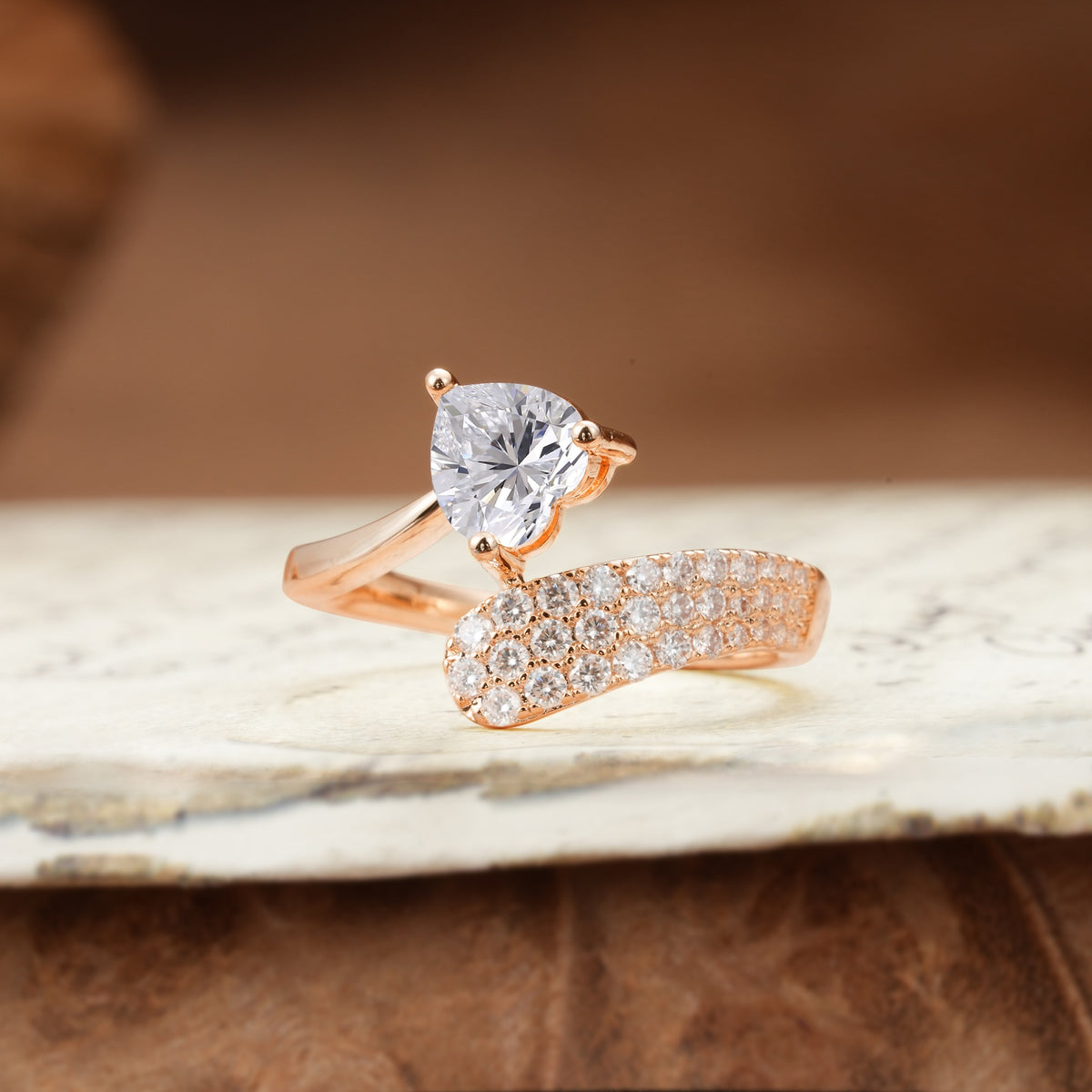 Unique & Luxurious Single-Row Pavé, 3-Prong, Heart-Cut Diamond Ring Lab Diamond Engagement Ring - Additional view