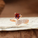 Unique & Luxurious Single-Row Pavé, 3-Prong, Heart-Cut Diamond Ring Garnet Engagement Ring - Additional view