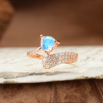 Unique & Luxurious Single-Row Pavé, 3-Prong, Heart-Cut Diamond Ring Moonstone Engagement Ring - Additional view