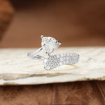 Unique & Luxurious Single-Row Pavé, 3-Prong, Heart-Cut Diamond Ring Moissanite Engagement Ring - Additional view