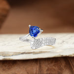Unique & Luxurious Single-Row Pavé, 3-Prong, Heart-Cut Diamond Ring Sapphire Engagement Ring - Additional view
