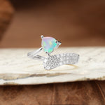 Unique & Luxurious Single-Row Pavé, 3-Prong, Heart-Cut Diamond Ring Fire Opal Engagement Ring - Additional view