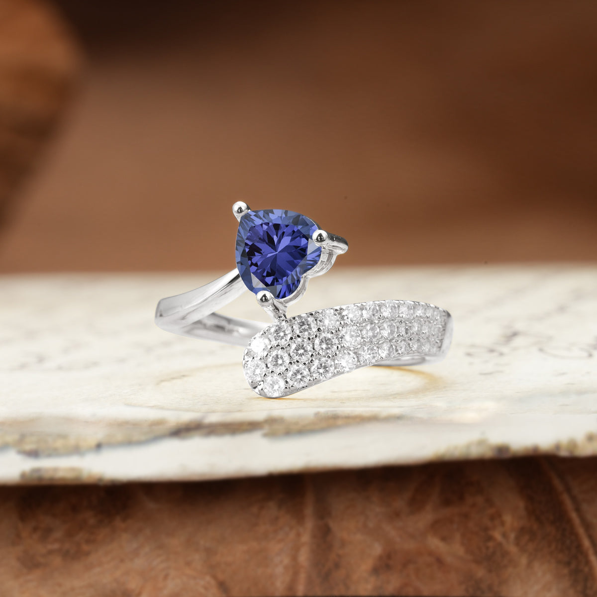 Unique & Luxurious Single-Row Pavé, 3-Prong, Heart-Cut Diamond Ring Tanzanite Engagement Ring - Additional view