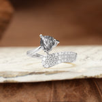 Unique & Luxurious Single-Row Pavé, 3-Prong, Heart-Cut Diamond Ring Black Rutilated Quartz Engagement Ring - Additional view
